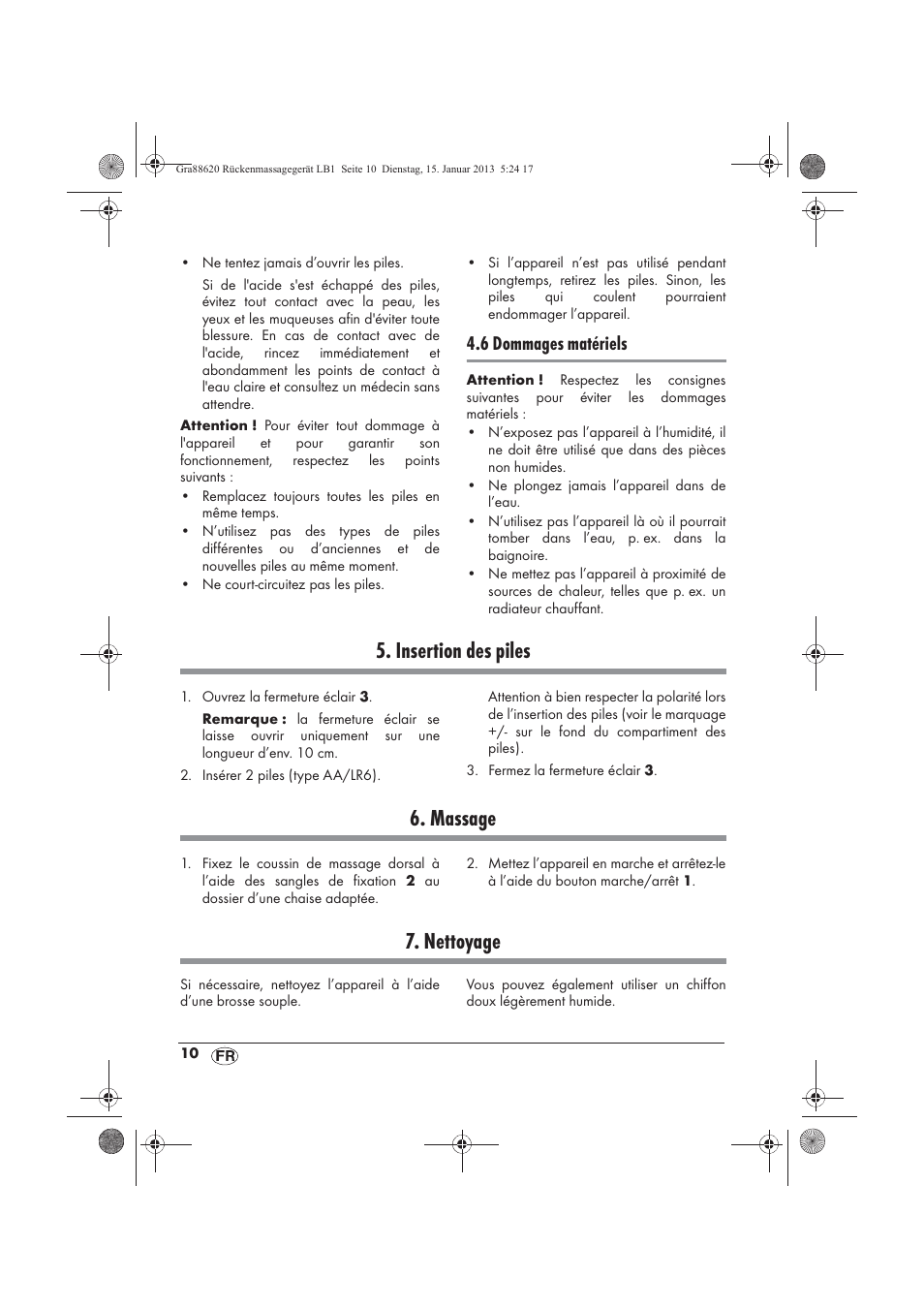 Insertion des piles, Massage, Nettoyage | 6 dommages matériels | Silvercrest SRM 3 A1 User Manual | Page 12 / 34