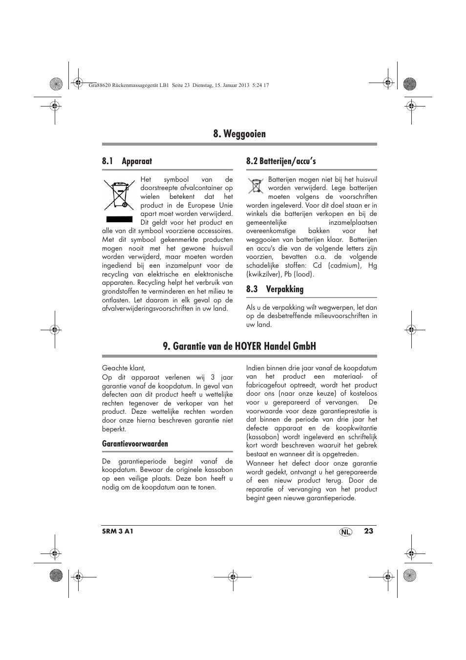 Weggooien, Garantie van de hoyer handel gmbh | Silvercrest SRM 3 A1 User Manual | Page 25 / 34