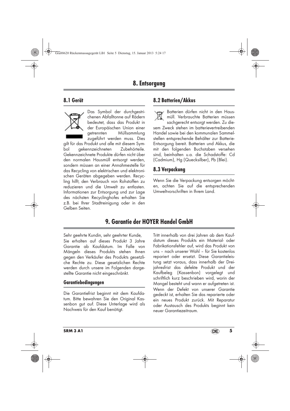 Entsorgung, Garantie der hoyer handel gmbh | Silvercrest SRM 3 A1 User Manual | Page 7 / 34