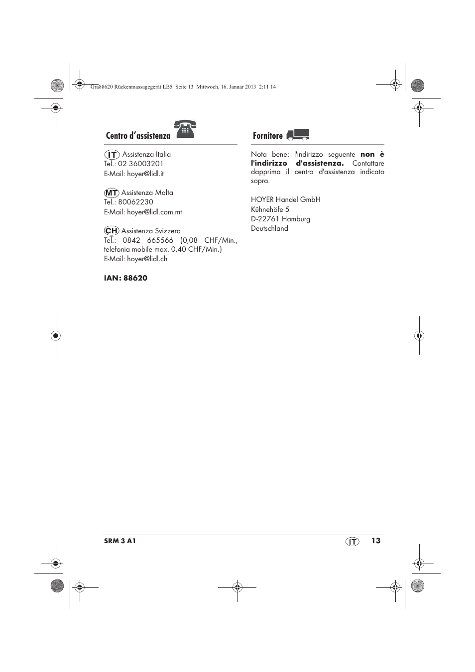 Centro d’assistenza, Fornitore | Silvercrest SRM 3 A1 User Manual | Page 15 / 34