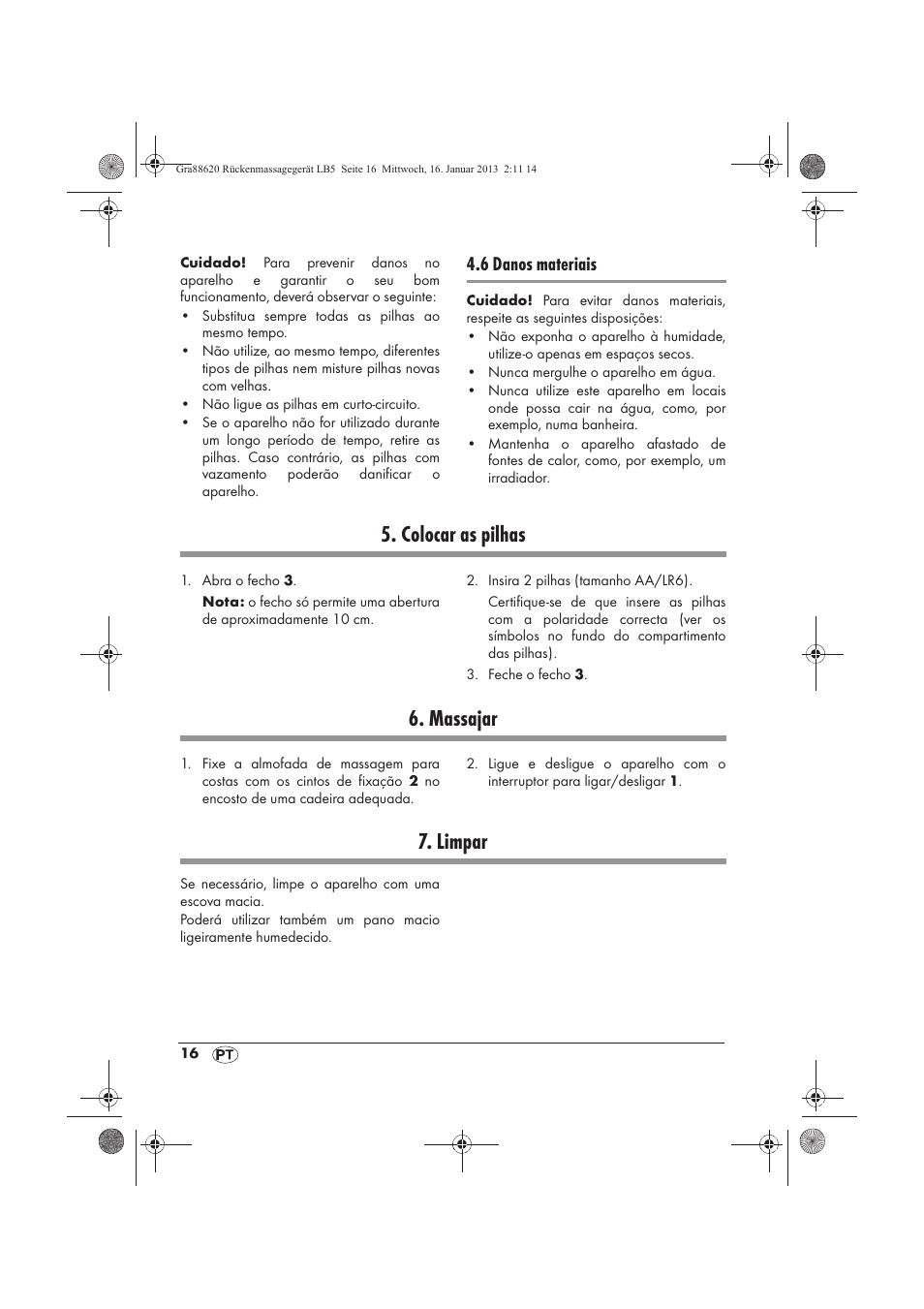 Colocar as pilhas, Massajar, Limpar | 6 danos materiais | Silvercrest SRM 3 A1 User Manual | Page 18 / 34