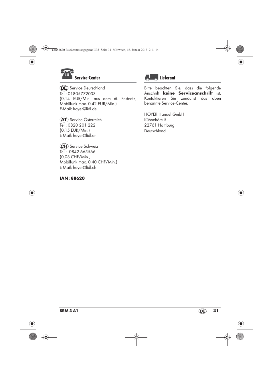 Service-center, Lieferant | Silvercrest SRM 3 A1 User Manual | Page 33 / 34