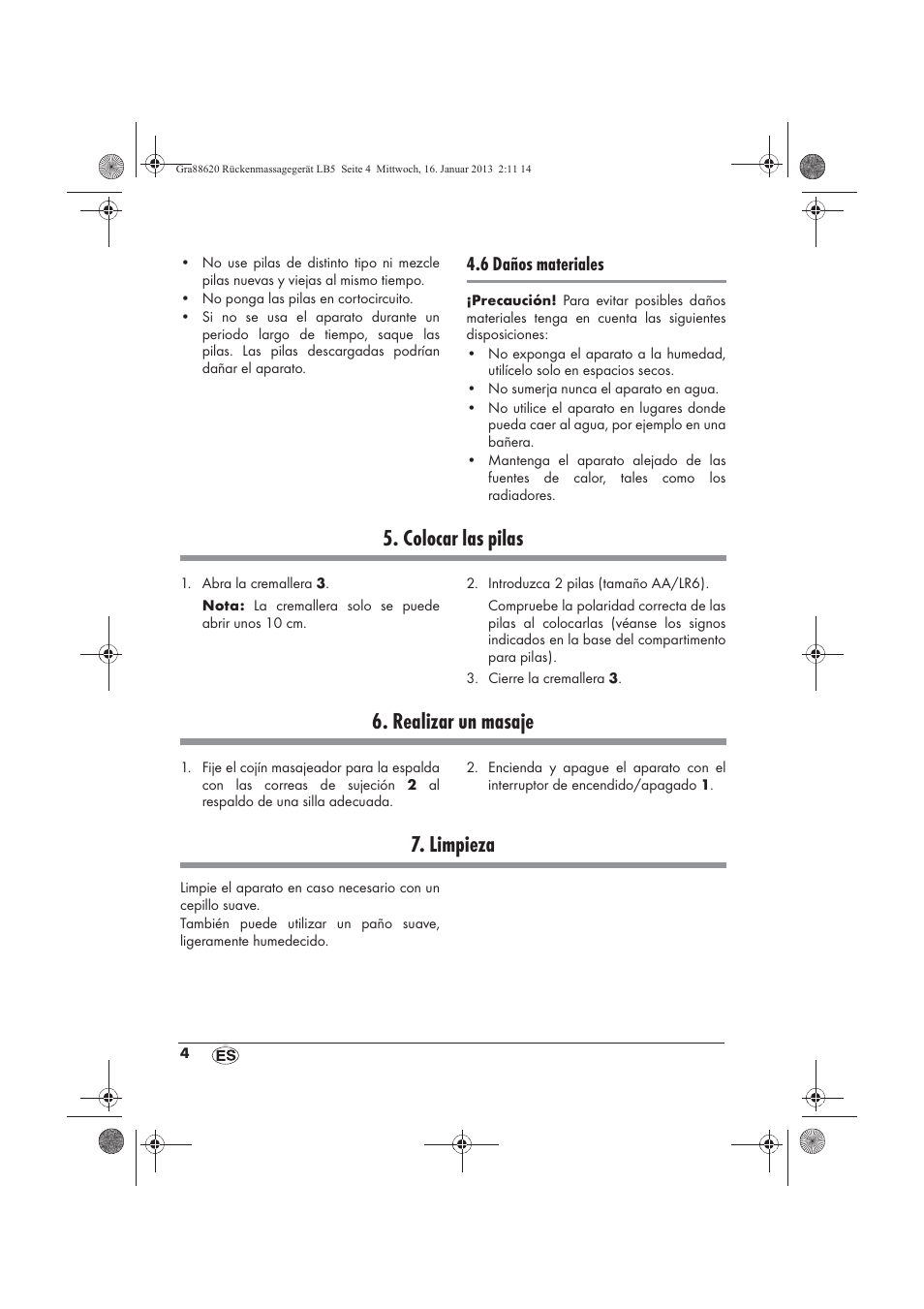 Colocar las pilas, Realizar un masaje, Limpieza | 6 daños materiales | Silvercrest SRM 3 A1 User Manual | Page 6 / 34