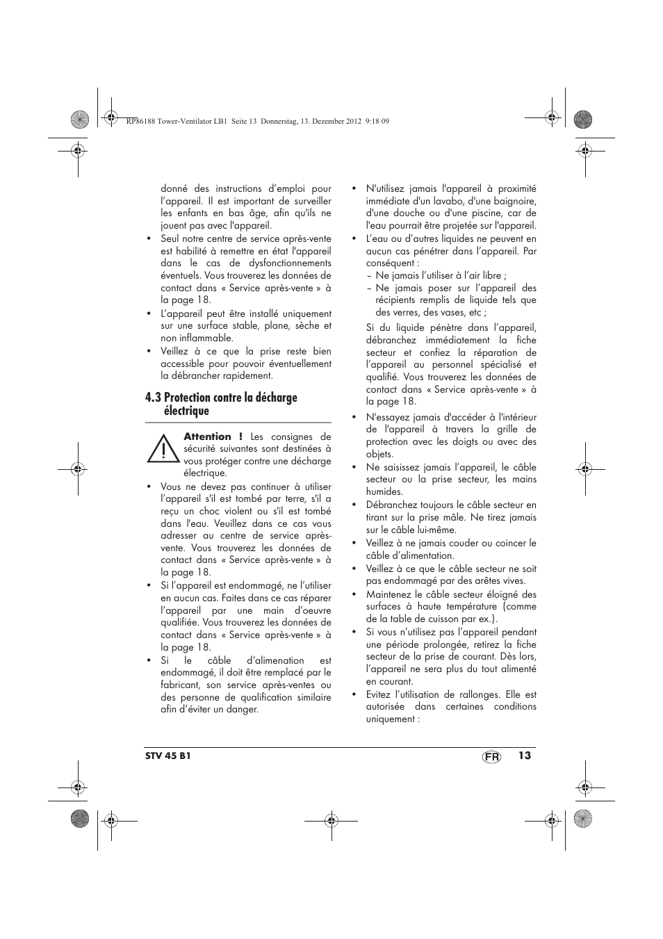 3 protection contre la décharge électrique | Silvercrest STV 45 B1 User Manual | Page 15 / 46