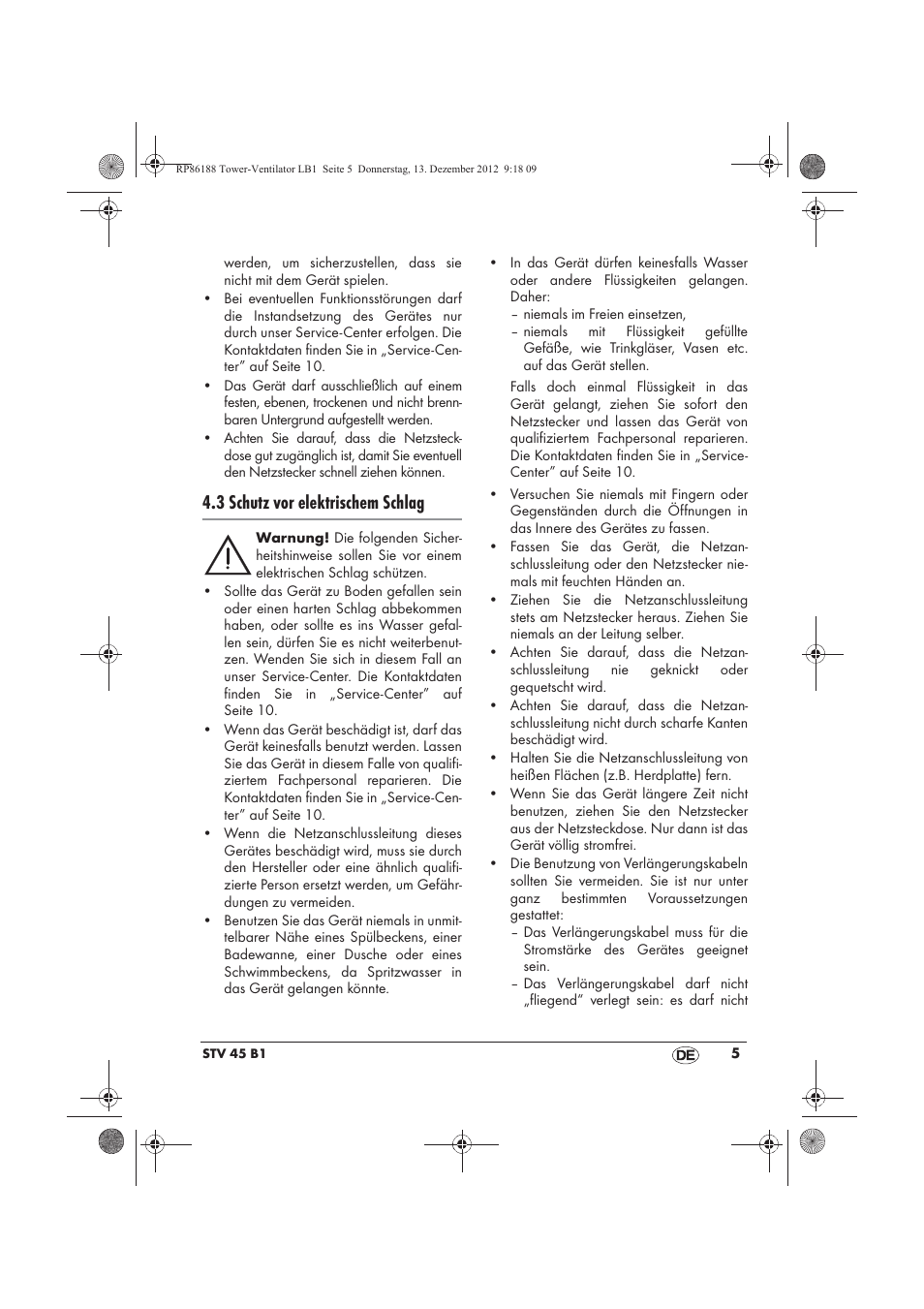 3 schutz vor elektrischem schlag | Silvercrest STV 45 B1 User Manual | Page 7 / 46