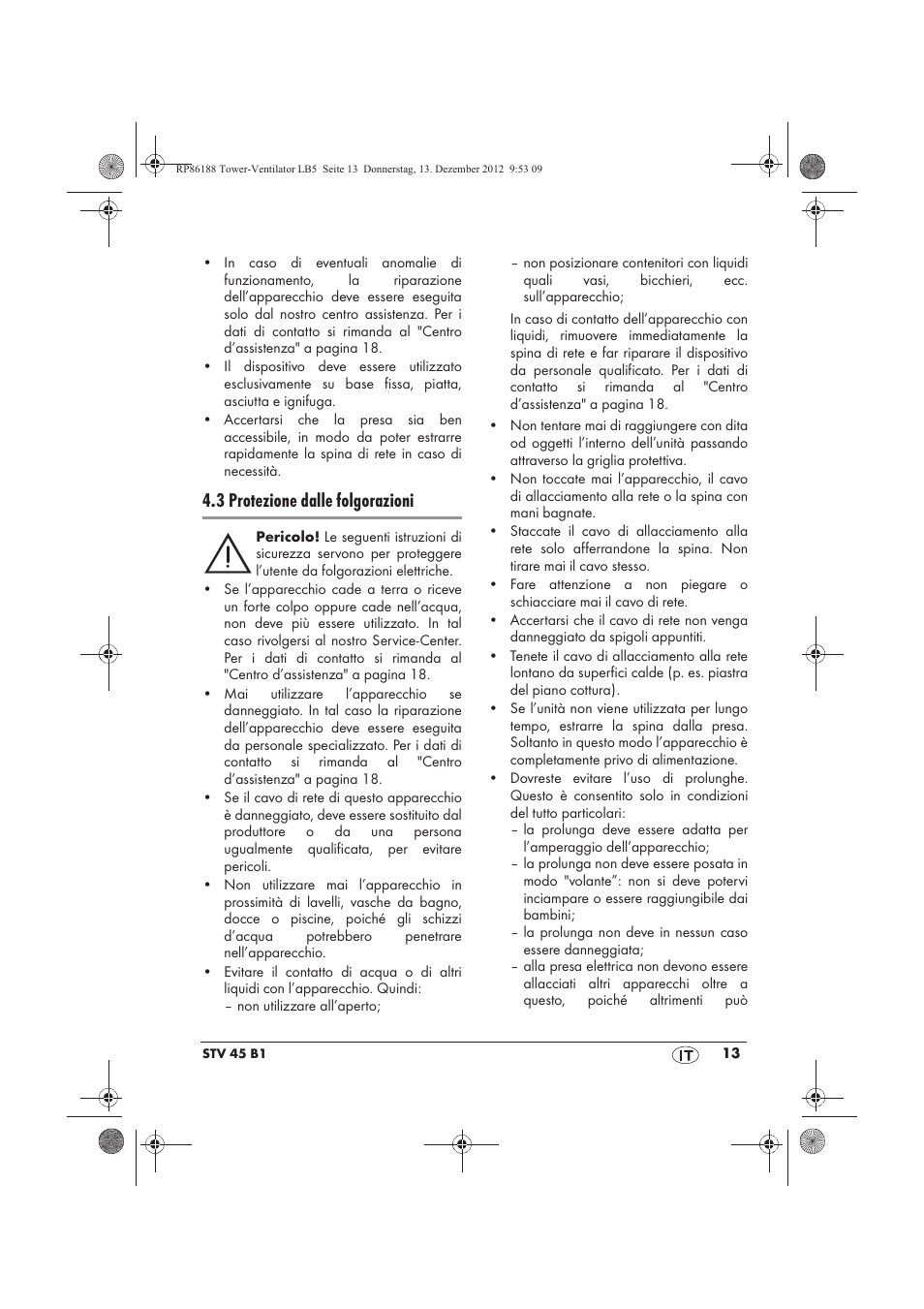 3 protezione dalle folgorazioni | Silvercrest STV 45 B1 User Manual | Page 15 / 46