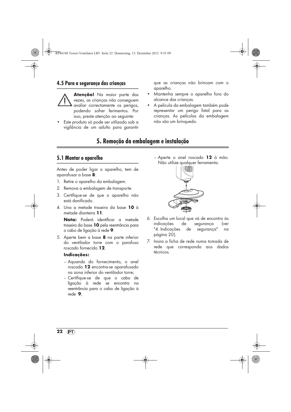 Remoção da embalagem e instalação, 5 para a segurança das crianças, 1 montar o aparelho | Silvercrest STV 45 B1 User Manual | Page 24 / 46