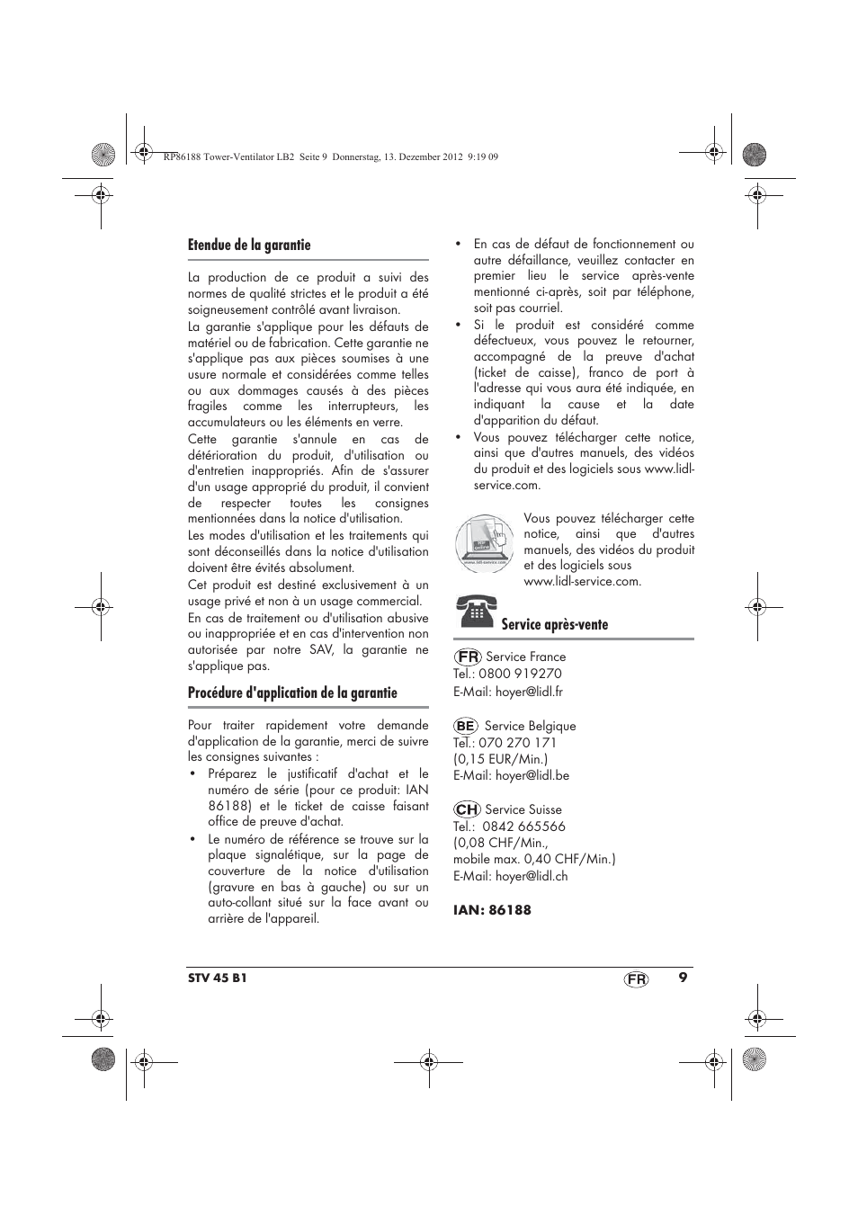 Etendue de la garantie, Procédure d'application de la garantie, Service après-vente | Silvercrest STV 45 B1 User Manual | Page 11 / 38