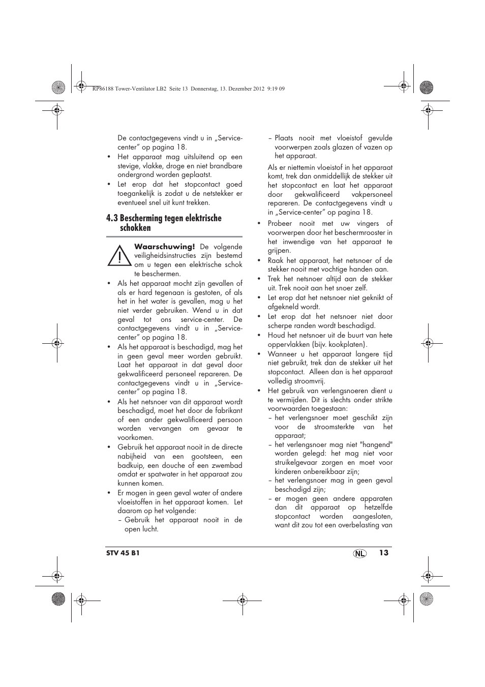 3 bescherming tegen elektrische schokken | Silvercrest STV 45 B1 User Manual | Page 15 / 38