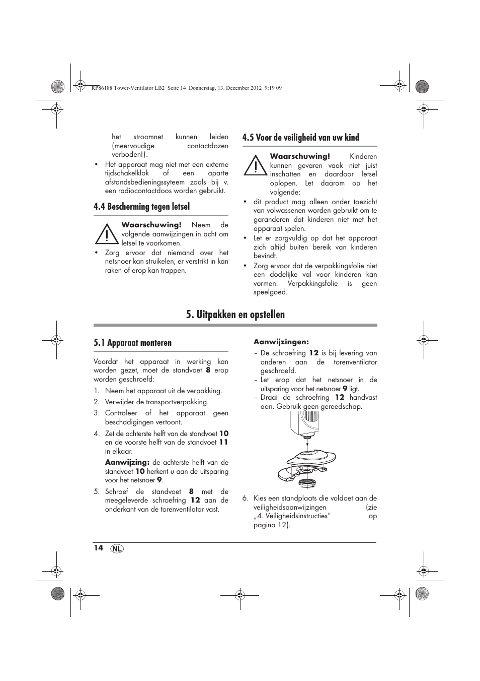 Uitpakken en opstellen, 4 bescherming tegen letsel, 5 voor de veiligheid van uw kind | 1 apparaat monteren | Silvercrest STV 45 B1 User Manual | Page 16 / 38