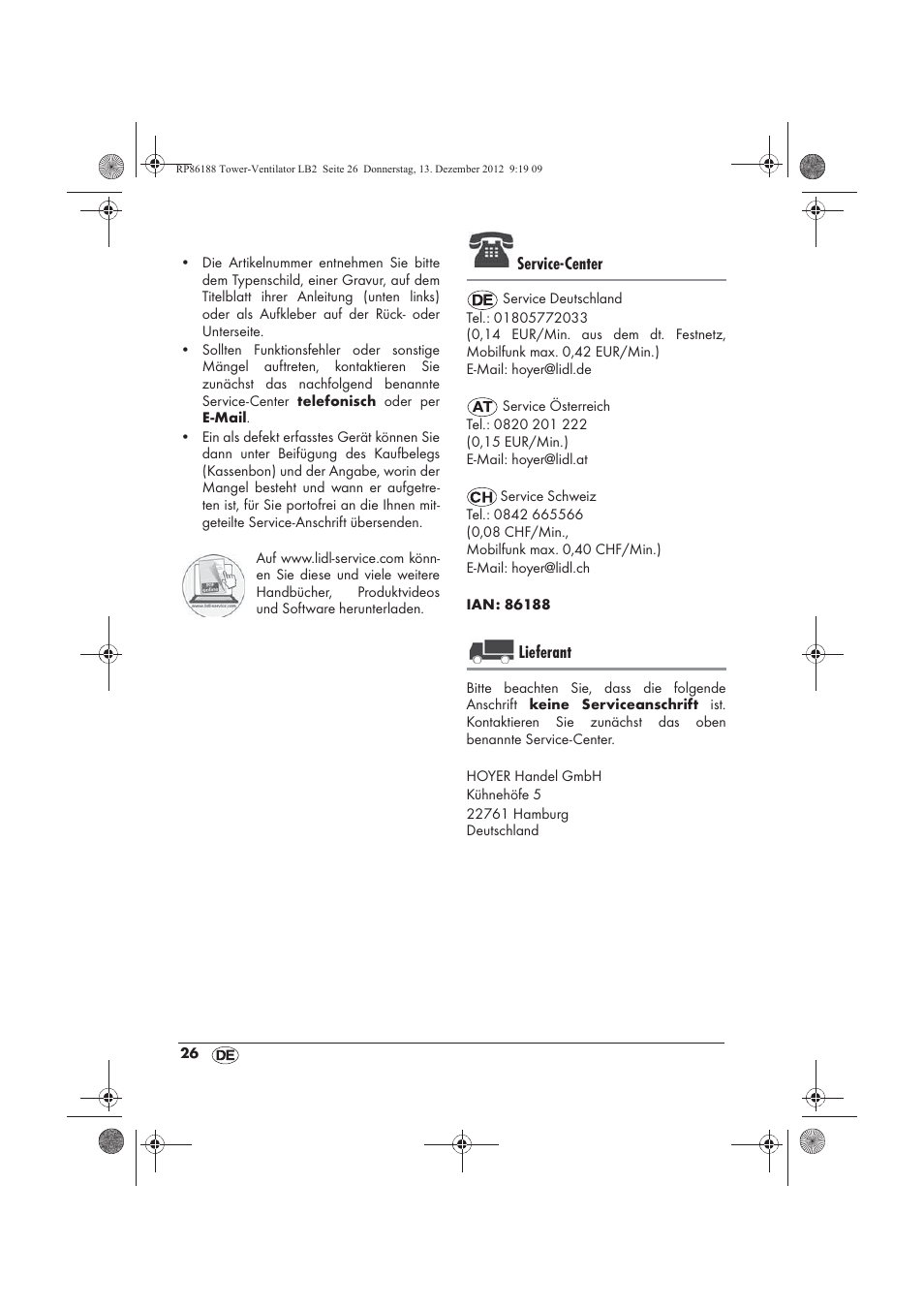 Service-center, Lieferant | Silvercrest STV 45 B1 User Manual | Page 28 / 38