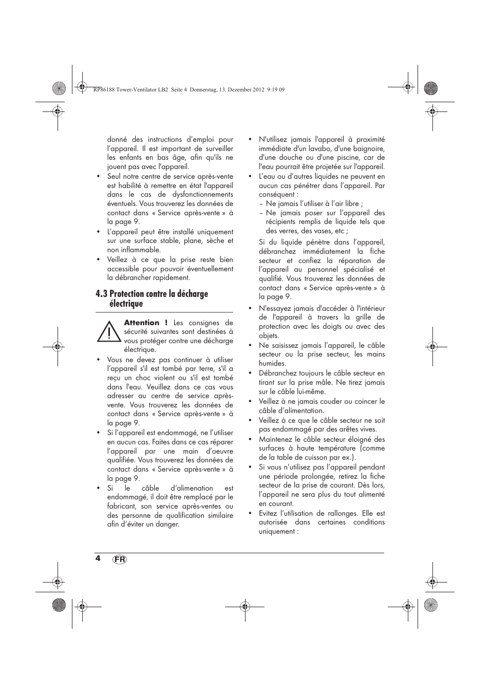 3 protection contre la décharge électrique | Silvercrest STV 45 B1 User Manual | Page 6 / 38