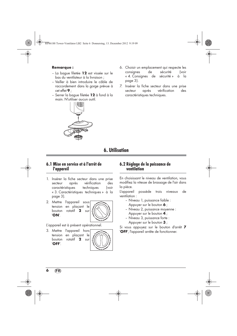 Utilisation, 1 mise en service et à l'arrêt de l'appareil, 2 réglage de la puissance de ventilation | Silvercrest STV 45 B1 User Manual | Page 8 / 38
