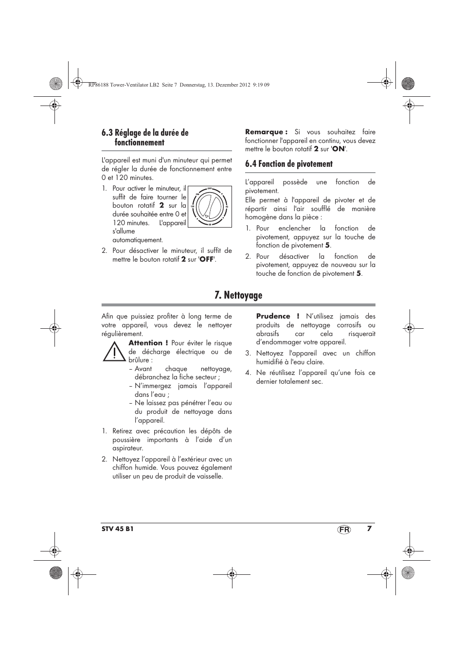 Nettoyage, 3 réglage de la durée de fonctionnement, 4 fonction de pivotement | Silvercrest STV 45 B1 User Manual | Page 9 / 38