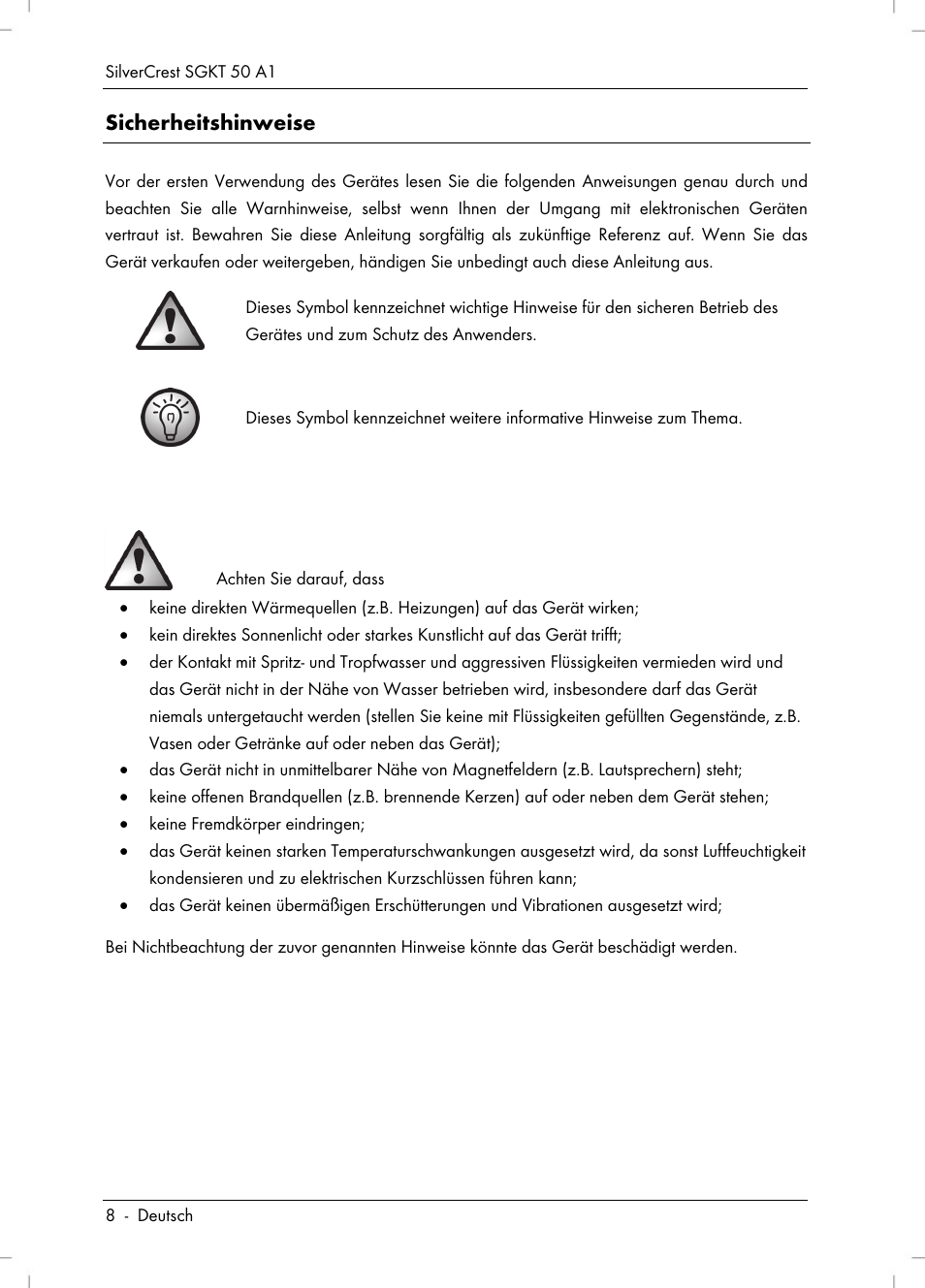 Sicherheitshinweise | Silvercrest SGKT 50 A1 User Manual | Page 10 / 224