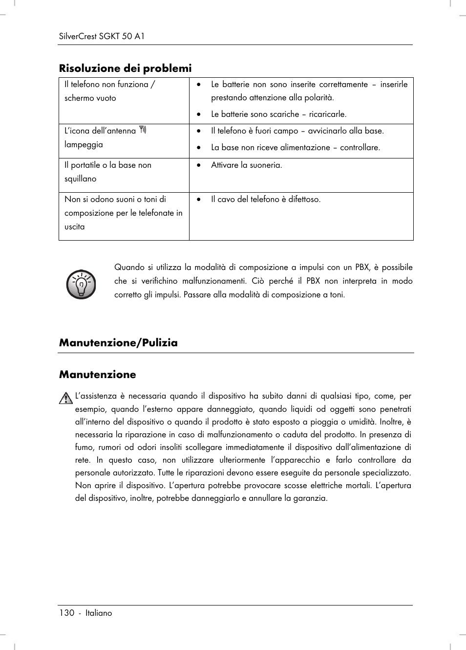 Risoluzione dei problemi, Manutenzione/pulizia, Manutenzione | Silvercrest SGKT 50 A1 User Manual | Page 132 / 224