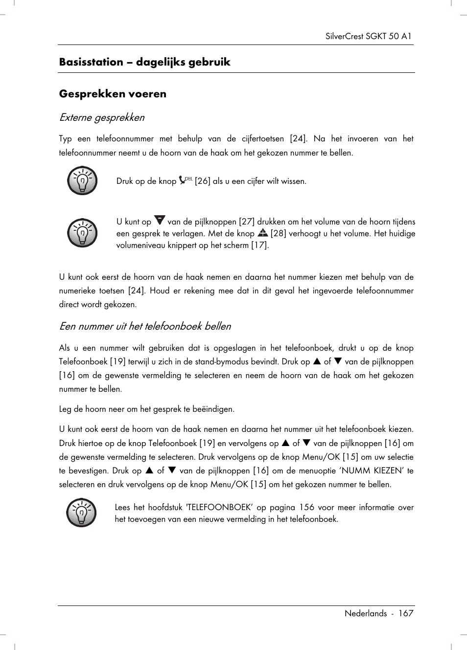 Externe gesprekken, Een nummer uit het telefoonboek bellen | Silvercrest SGKT 50 A1 User Manual | Page 169 / 224