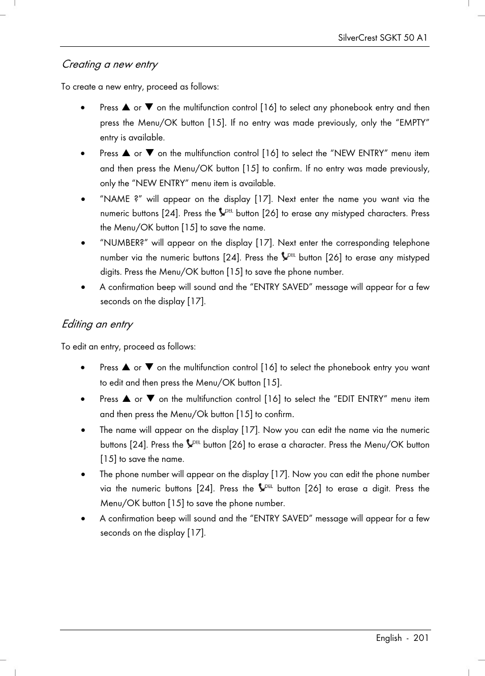 Creating a new entry, Editing an entry | Silvercrest SGKT 50 A1 User Manual | Page 203 / 224