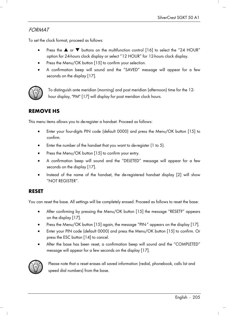 Format, Remove hs, Reset | Silvercrest SGKT 50 A1 User Manual | Page 207 / 224