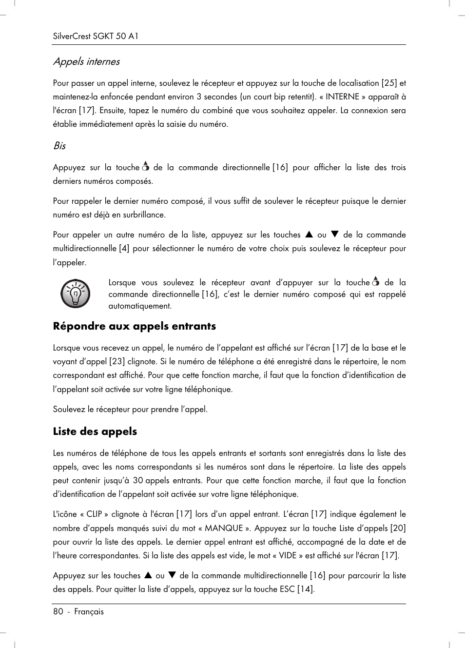 Appels internes | Silvercrest SGKT 50 A1 User Manual | Page 82 / 224