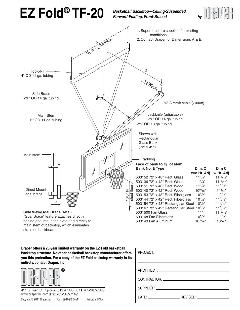 Draper EZ FOLD TF-20 User Manual | 2 pages