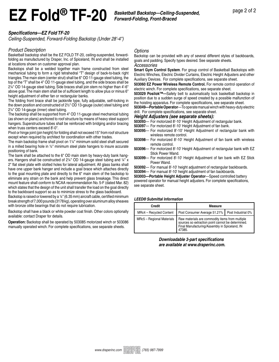 Ez fold, Tf-20 | Draper EZ FOLD TF-20 User Manual | Page 2 / 2