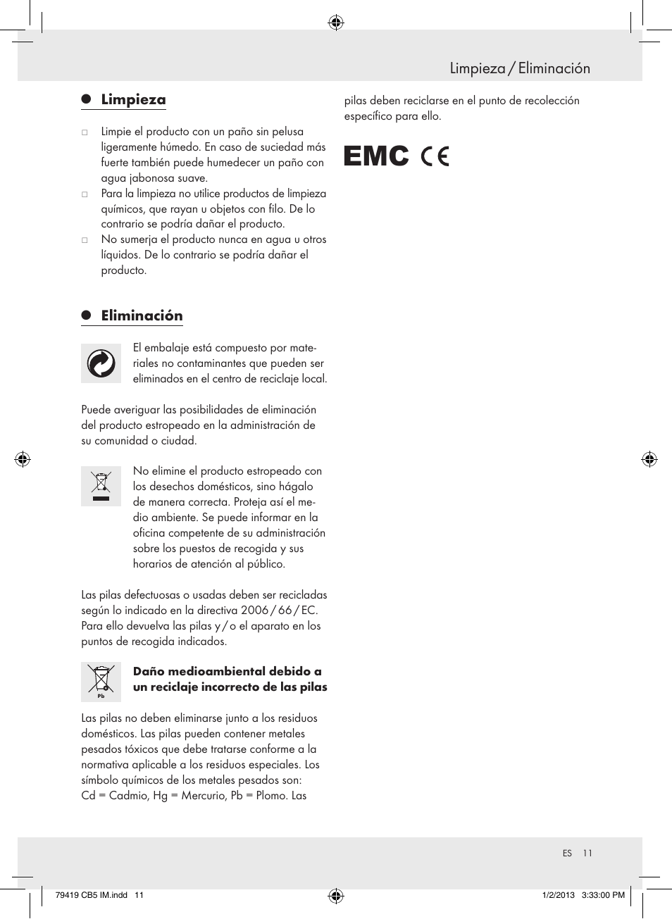 Limpieza / eliminación, Limpieza, Eliminación | Silvercrest Z29852A Z29852B User Manual | Page 11 / 43