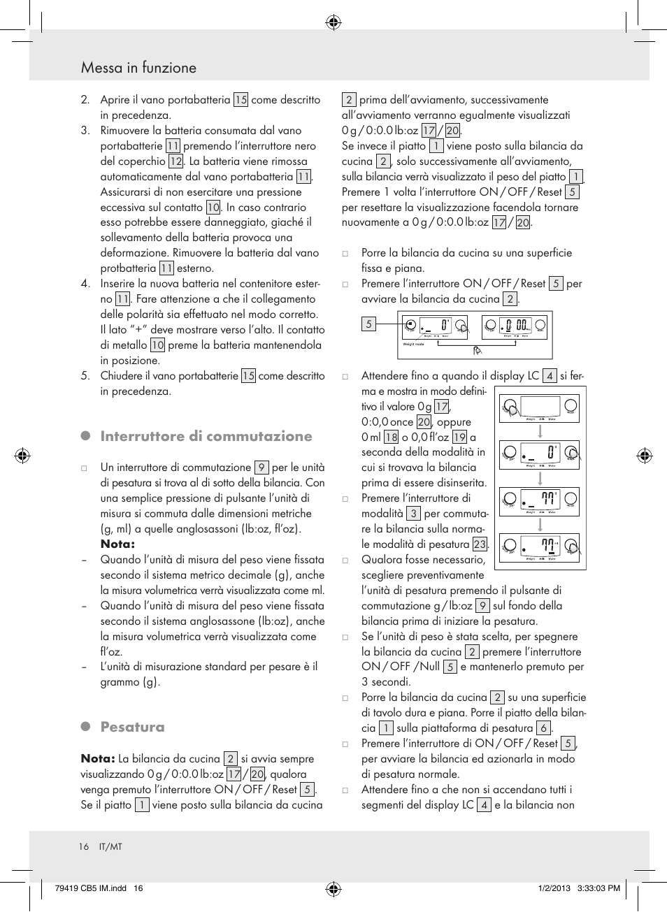 Messa in funzione, Interruttore di commutazione, Pesatura | Silvercrest Z29852A Z29852B User Manual | Page 16 / 43
