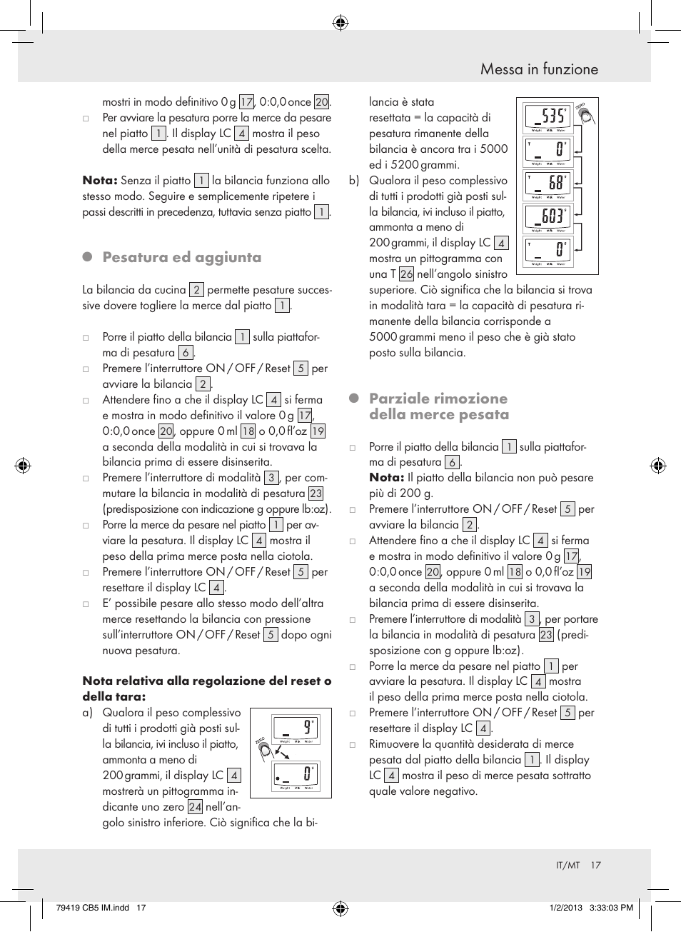 Messa in funzione, Pesatura ed aggiunta, Parziale rimozione della merce pesata | Silvercrest Z29852A Z29852B User Manual | Page 17 / 43