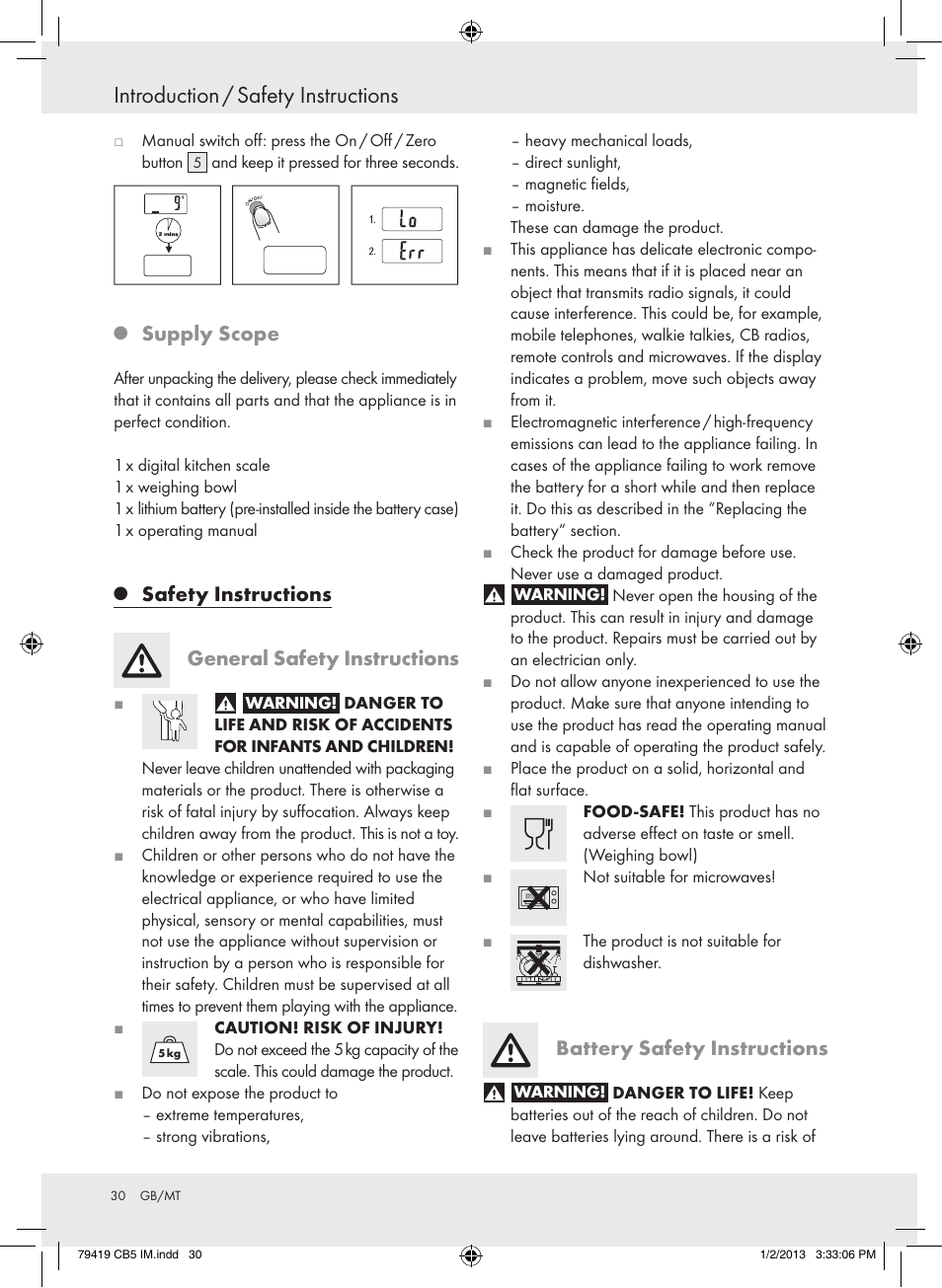 Introduction / safety instructions, Supply scope, Safety instructions general safety instructions | Battery safety instructions | Silvercrest Z29852A Z29852B User Manual | Page 30 / 43
