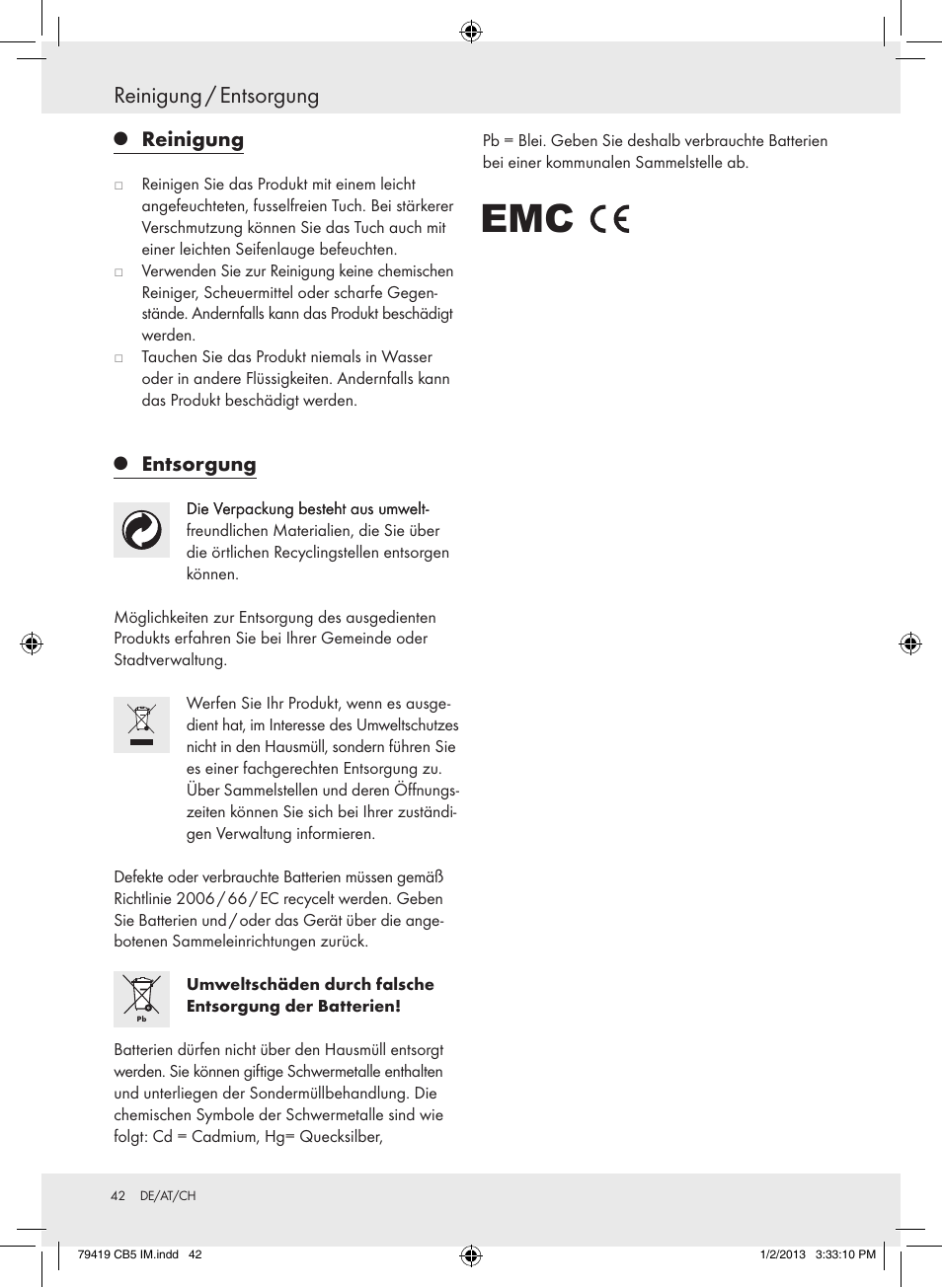 Reinigung / entsorgung, Reinigung, Entsorgung | Silvercrest Z29852A Z29852B User Manual | Page 42 / 43