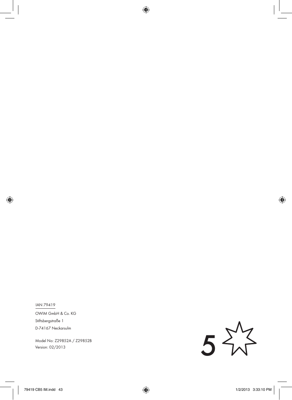 Silvercrest Z29852A Z29852B User Manual | Page 43 / 43
