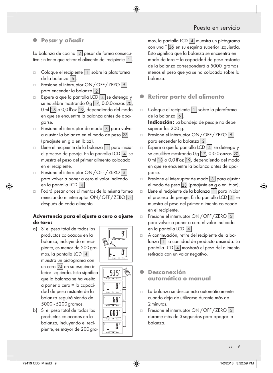 Puesta en servicio, Pesar y añadir, Retirar parte del alimento | Desconexión automática o manual | Silvercrest Z29852A Z29852B User Manual | Page 9 / 43