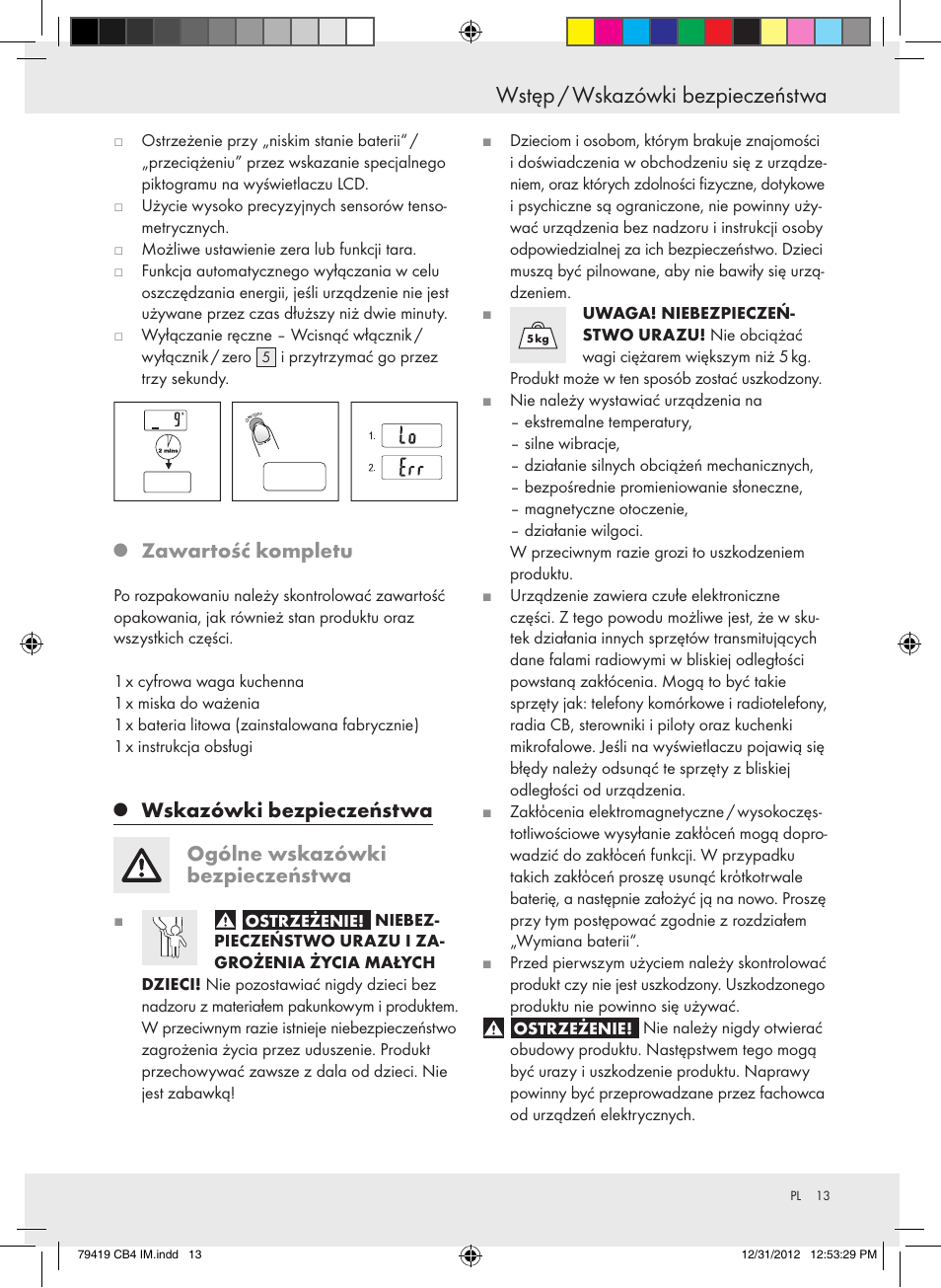 Wstęp / wskazówki bezpieczeństwa, Zawartość kompletu | Silvercrest Z29852A Z29852B User Manual | Page 13 / 60