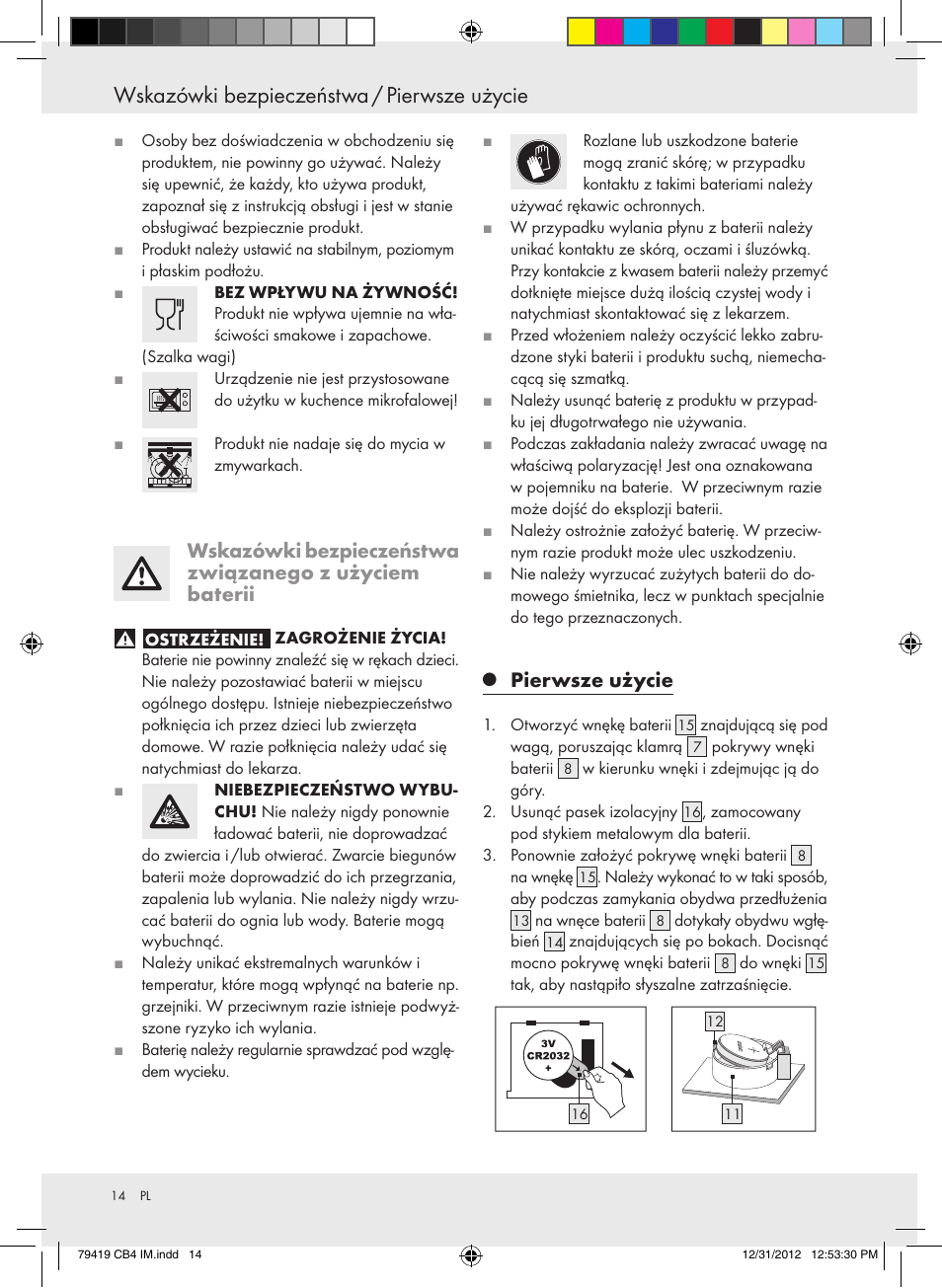 Wskazówki bezpieczeństwa / pierwsze użycie, Pierwsze użycie | Silvercrest Z29852A Z29852B User Manual | Page 14 / 60