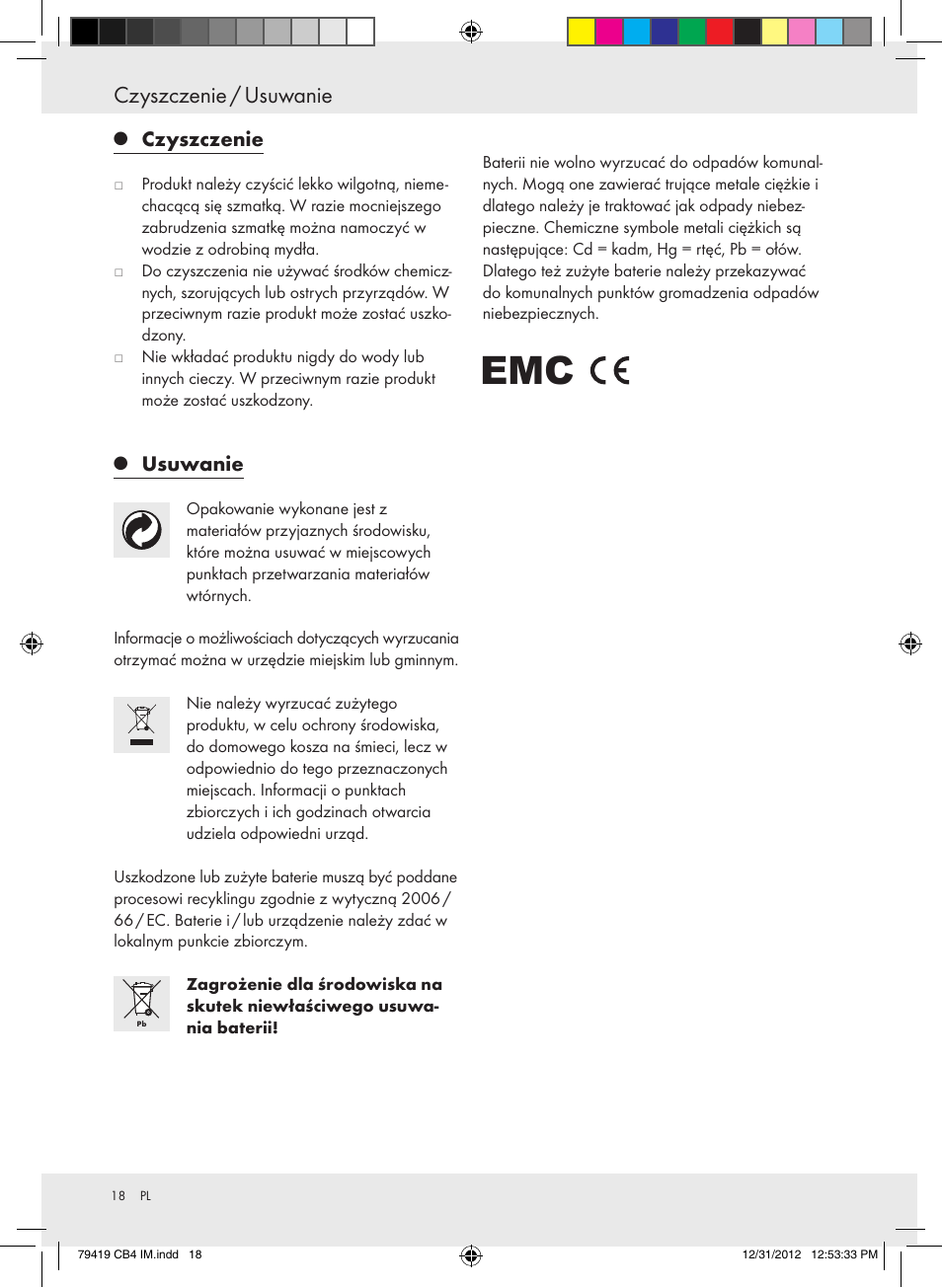 Czyszczenie / usuwanie, Czyszczenie, Usuwanie | Silvercrest Z29852A Z29852B User Manual | Page 18 / 60