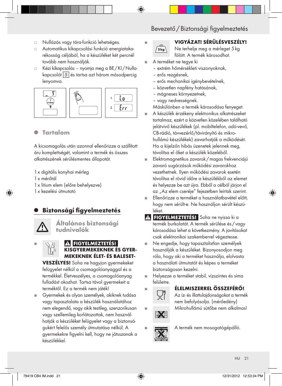 Bevezető / biztonsági figyelmeztetés, Tartalom | Silvercrest Z29852A Z29852B User Manual | Page 21 / 60