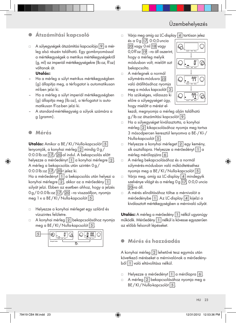 Üzembehelyezés, Átszámítási kapcsoló, Mérés | Mérés és hozzáadás | Silvercrest Z29852A Z29852B User Manual | Page 23 / 60