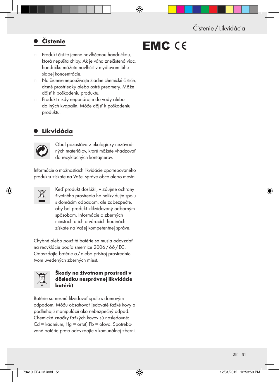 Čistenie / likvidácia, Čistenie, Likvidácia | Silvercrest Z29852A Z29852B User Manual | Page 51 / 60