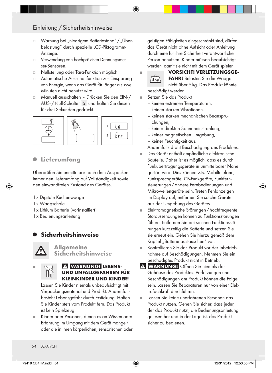 Einleitung / sicherheitshinweise, Lieferumfang, Sicherheitshinweise allgemeine sicherheitshinweise | Silvercrest Z29852A Z29852B User Manual | Page 54 / 60