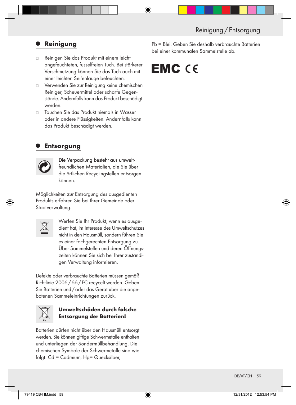 Reinigung / entsorgung, Reinigung, Entsorgung | Silvercrest Z29852A Z29852B User Manual | Page 59 / 60