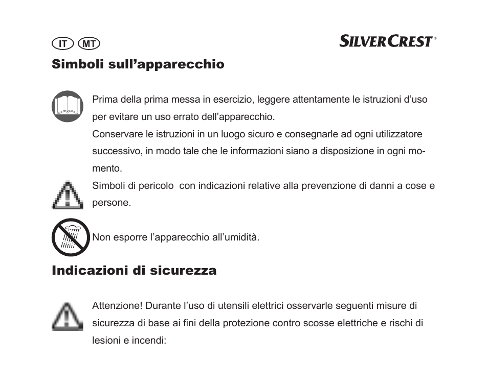 Simboli sull’apparecchio, Indicazioni di sicurezza | Silvercrest SGP 12 A1 User Manual | Page 18 / 84