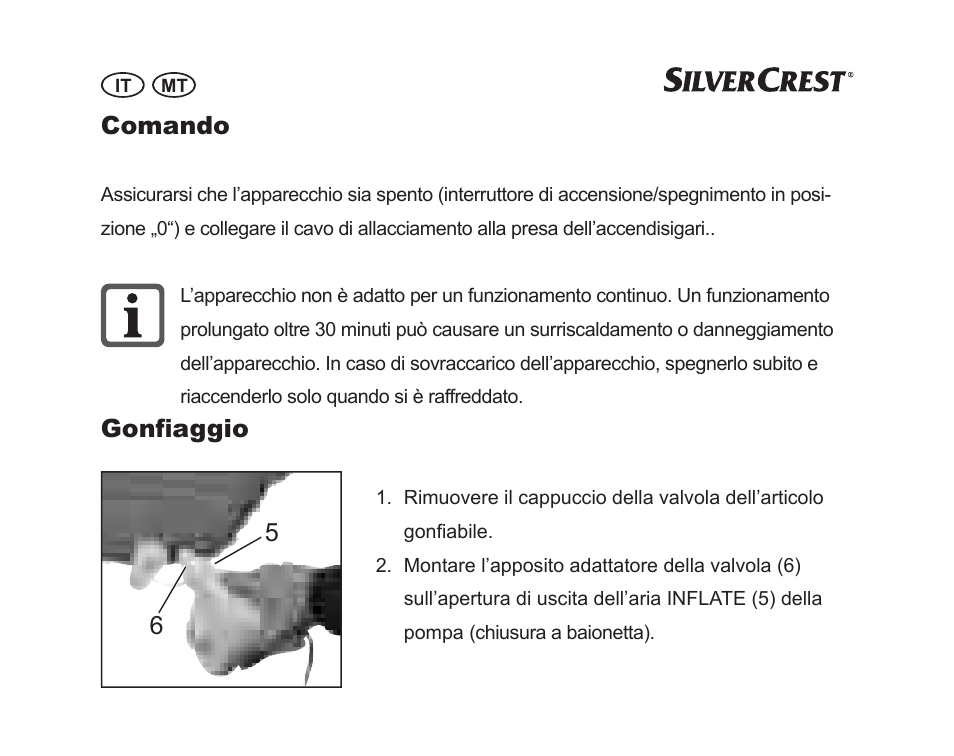 Comando, Gonfiaggio 6 5 | Silvercrest SGP 12 A1 User Manual | Page 24 / 84