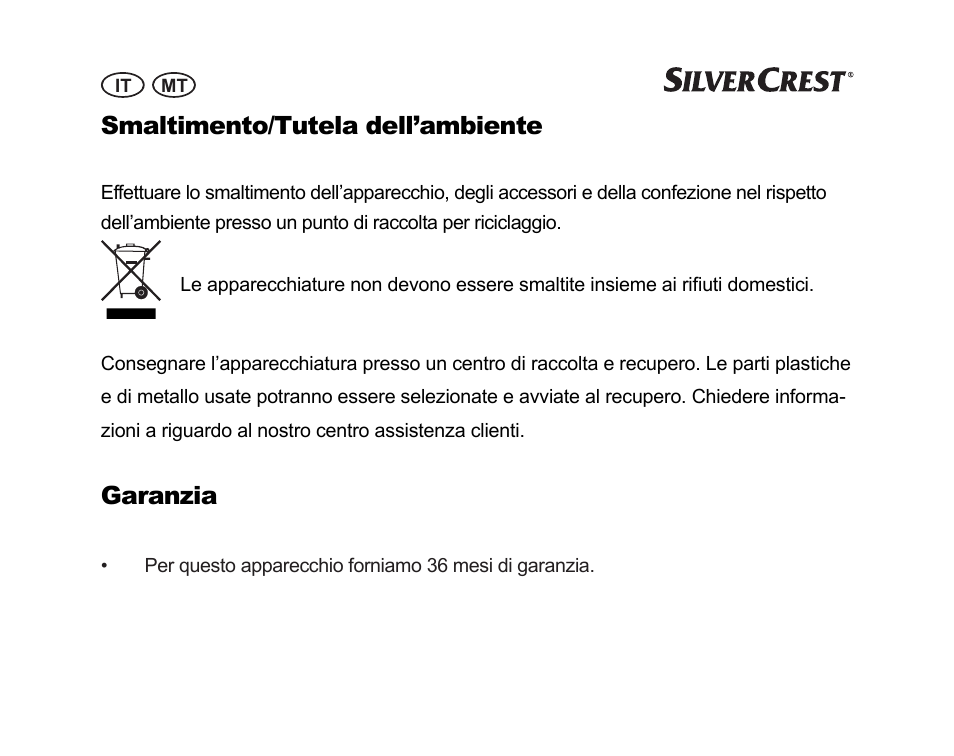 Smaltimento/tutela dell’ambiente, Garanzia | Silvercrest SGP 12 A1 User Manual | Page 28 / 84