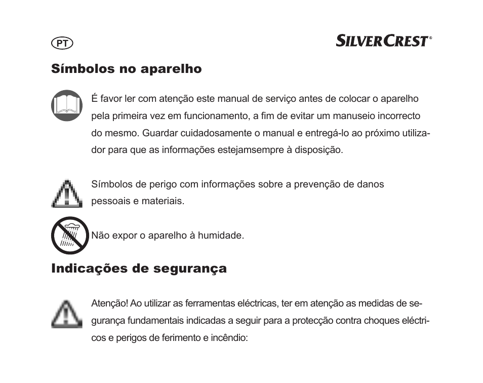 Símbolos no aparelho, Indicações de segurança | Silvercrest SGP 12 A1 User Manual | Page 34 / 84