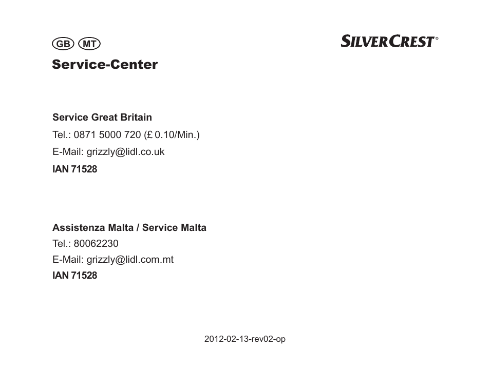 Service-center | Silvercrest SGP 12 A1 User Manual | Page 64 / 84