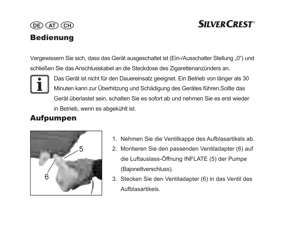 Bedienung, Aufpumpen 6 5 | Silvercrest SGP 12 A1 User Manual | Page 72 / 84