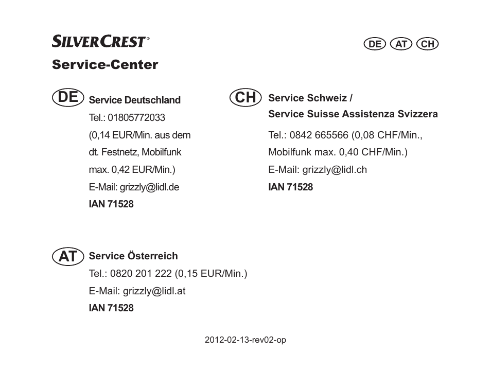 De at ch | Silvercrest SGP 12 A1 User Manual | Page 81 / 84