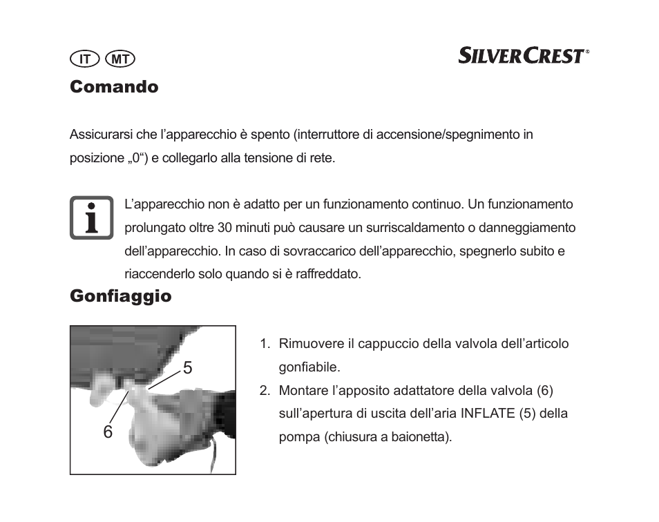 Comando, Gonfiaggio 6 5 | Silvercrest SGP 230 A1 User Manual | Page 24 / 84