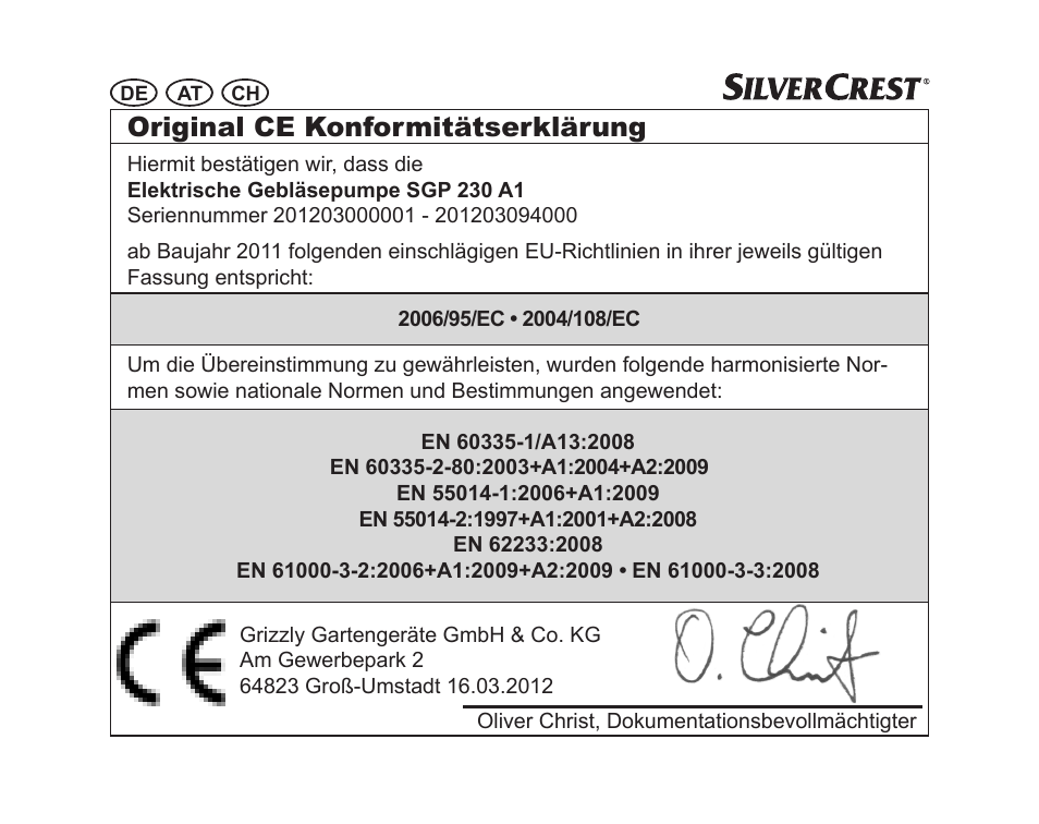Original ce konformitätserklärung | Silvercrest SGP 230 A1 User Manual | Page 80 / 84